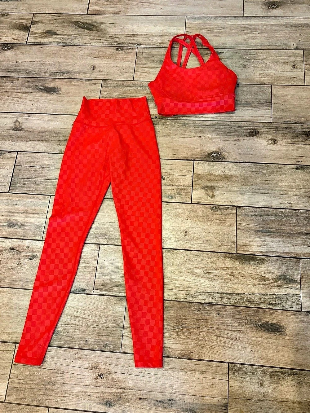 Buffbunny Collection Red Checkered Leggings Set Size XS Like New